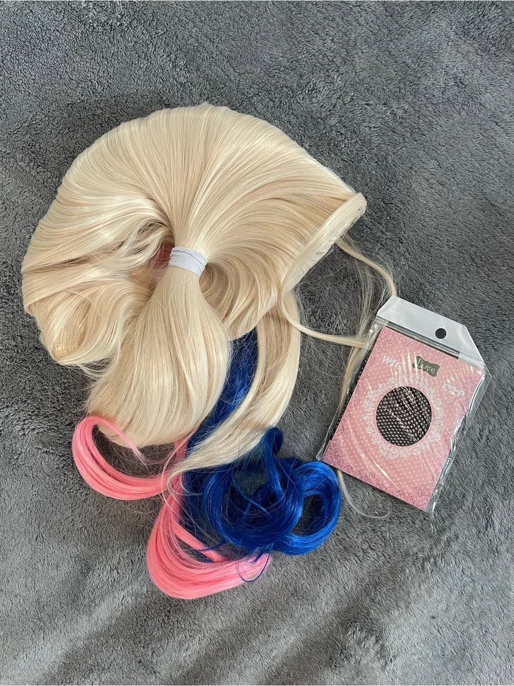 Harley Quinn Synthetic Wig Halloween Cosplay Pink Blue Suicide Squad Adult Size